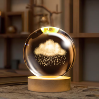 Lampe de nuit tactile 3D LED personnalisée à sept couleurs avec motifs d'étoiles et de lunes lumineuses, lampe boule de cristal rechargeable par USB, cadeau pour la maison