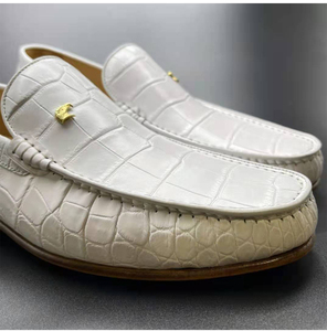 Chaussures habillées de haute qualité, chaussures de mariage blanches, <span class=keywords><strong>mocassins</strong></span> en cuir de crocodile à bout rond, chaussures à enfiler pour hommes, chaussures de bureau pour hommes, chaussures en cuir pour hommes - Product Image 2