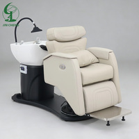 Chaise de lavage de cheveux réglable Jincheng pour salon de coiffure, fauteuil de coiffeur inclinable gris avec repose-pieds