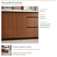 Meubles de cuisine en placage de bois pour villa, design minimaliste, aménagement en îlot, dimensions personnalisées, unités modulaires et commandes sur mesure