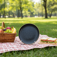 Service de table en grès noir sous glaçure Guangda de luxe, 4 pièces - Passe au micro-ondes et au lave-vaisselle, pour un usage domestique