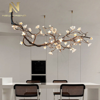Lampe d'intérieur de style naturel inspirée de la villa, appartement, salle à manger, salon, branche de fleurs, lustre LED
