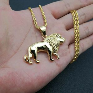Collar con colgante de león de acero inoxidable dorado yunnique para hombre, diseño del zodiaco animal, cadena de 3mm y 61cm, joyería Hip Hop - Product Image 5