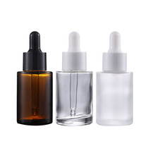 Flacons compte-gouttes en verre transparent 30ML, forme ronde, pour sérum de soin de la peau, avec bouchon en caoutchouc blanc et capuchon métallique