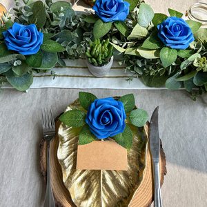 Vente en gros 50 pièces/boîte de fleurs artificielles <span class=keywords><strong>bleu</strong></span> royal rose décoration de la maison roses artificielles bouquet de fleurs - Product Image 3