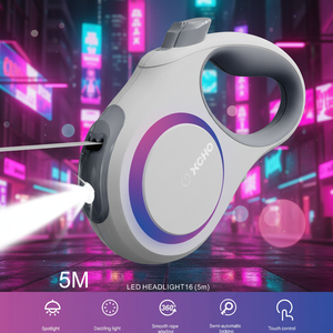 Nouvelle laisse rétractable <span class=keywords><strong>pour</strong></span> <span class=keywords><strong>chien</strong></span> 2026 avec anneau lumineux ambiant, 5 m, déclenchement rapide, durable, poignée antidérapante <span class=keywords><strong>pour</strong></span> la promenade nocturne - Product Image 1
