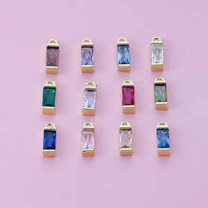 Colgante Rectangular Geométrico de Circonita de Color Chapado en Oro de Cobre de 18K con Piedra de Cumpleaños del 12, Accesorios de Joyería DIY - Product Image 1