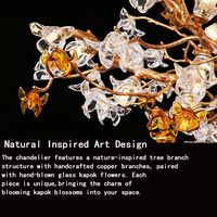 Lustre Branches Artistique de Luxe Fait Main avec Fleurs, Ampoule G9, Abat-jour en Aluminium et Verre, 3 Températures de Couleur 3000K-6000K, pour Salon