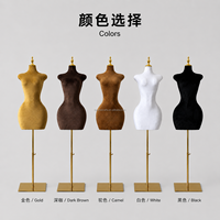 Mannequin de Torse Féminin Courbe en Tissu, Forme de Robe Demi-Corps avec Support Doré pour Vitrine de Magasin de Vêtements