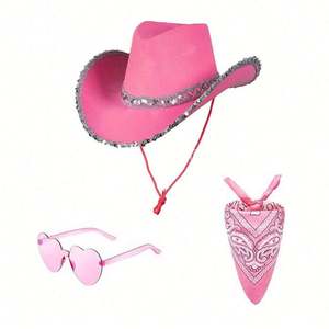 Sombrero de Vaquero Blanco en Stock con Gafas Cuadradas y Borde Plateado, Traje de 3 Piezas, Sombreros de Vaquero y Vaquera para Fiesta - Product Image 6