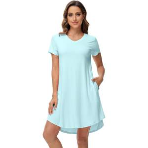 ชุดนอนผู้หญิงผ้าวิสโคสผสมใยไผ่ แขนสั้น คอวี ชุดนอนฤดูร้อน ไซส์ S ถึง XXL - Product Image 2