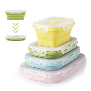Customized Logo Kitchen Gadget BPA Free Silicone Lunch <b>Box</b> Bento <b>Box</b> <b>Collapsible</b> Folding Food <b>Storage</b> Container With Lids - Product Image 1