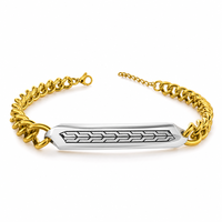 Bracelet Chaîne Cubaine en Acier Inoxydable pour Hommes 22cm, Bracelets à Maillons Tendance avec Barre d'Identification Géométrique Plaqué Or 18K, Vente en Gros