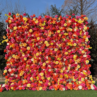 MoKtong Mur de fleurs violettes et orange 8x8 pieds 5D avec roses et pivoines en soie au toucher réel pour la décoration de mariage d'automne