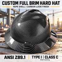 Casque de sécurité en HDPE à bord large, aspect fibre de carbone, suspension 6 points ANSI Z89.1 pour la construction, les travaux routiers, l'entretien des entrepôts