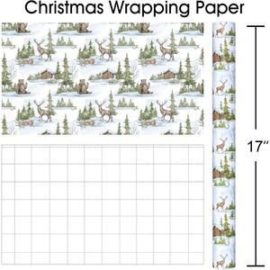 MAYPLUSS Christmas Wrapping Paper 17 In X 33 Feet Watercolor Deer Bear Cabin Design Eco-Friendly Gift <b>Wrap</b> - Product Image 4