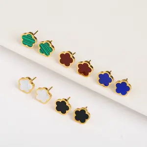 Fashion Stainless Steel Flower Stud Earrings 18K Gold Plated Flower Earrings Jewelry For Girls