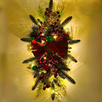 Guirlande d'escalier de noël décor ornements d'arbre de luxe guirlande de fleurs artificielles guirlande de lumière LED décorations de noël