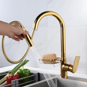 Robinet de cuisine monocommande monotrou en laiton, eau chaude et froide, avec douchette extractible, design anti-éclaboussures pour évier de lavage de légumes, OEM - Product Image 2