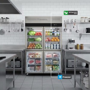 Congélateur vertical <span class=keywords><strong>compact</strong></span> commercial de luxe à quatre portes, zones de température supérieure et inférieure convertibles, étagères réglables - Product Image 5