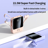 QSF 2025 BARU ultra Slim Mini Portable Power Bank 20000mAh 3 Kabel Layar LED PD 22.5W Pengisian Cepat Penyangga Tali Gantungan