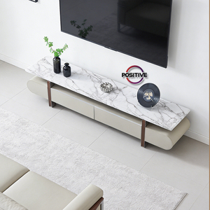 Mobile <span class=keywords><strong>TV</strong></span> Contemporaneo con Piano <span class=keywords><strong>in</strong></span> Marmo Naturale, <span class=keywords><strong>Base</strong></span> <span class=keywords><strong>in</strong></span> Pelle Morbida e Gambe <span class=keywords><strong>in</strong></span> Acciaio Inossidabile - Product Image 3