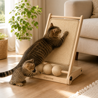 Griffoir pour chat en sisal, planche inclinée en bois avec balles interactives, design pliable, protection contre les griffures pour chats d'intérieur