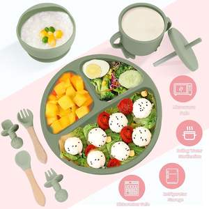 OEM Factory BPA Free Toddler Baby Training <b>Cup</b> Suction Plates Bowls <b>Kids</b> Dining Tableware Led Weaning Silicone Baby Feeding Set - Product Image 2
