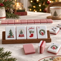 Tuiles de Mahjong de Noël roses sur le thème de Noël, 160 pièces en acrylique, tuiles de Mahjong américaines pour fête de Noël