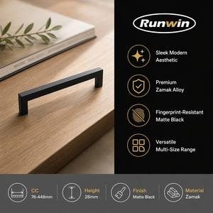 OEM Factory Modern <strong>Square</strong> Matt <strong>Black</strong> Zinc 76/96/128/160/192/224/320mm for Cabinet <strong>Drawer</strong> Wardrobe Furniture Bedroom Handle Pull - Product Image 4