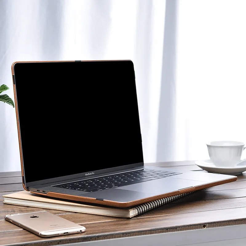 Hot Menjual Real Kulit Woven Pola Grosir Seri Pelindung Laptop Cover Brown Case untuk Macbook Case 13 Inch Kulit