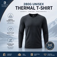 Camiseta Térmica Unisex de Manga Larga con Cuello Redondo, Forro Polar, Ajuste Holgado, Puños Planos Sin Ribete, Lisa, para Personalizar con Logotipo, Venta al por Mayor, 280G