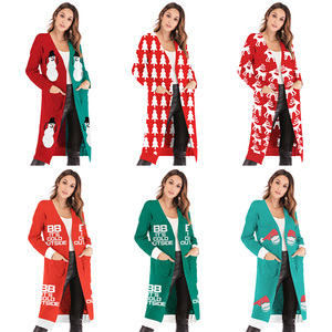 Maglione con LOGO personalizzato da <span class=keywords><strong>donna</strong></span> di natale con stampa <span class=keywords><strong>leopardata</strong></span> maglieria Casual a maniche lunghe maglione Cardigan invernale di natale - Product Image 3