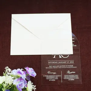Hermosa invitación de acrílico transparente con forma de arco de lámina blanca hecha a mano DIY con sobre para bodas cumpleaños eventos de quinceañera