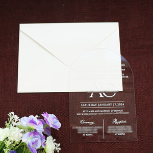 دعوة جميلة من DIY مصنوعة يدويًا من القماش الأبيض مع ظرف من الأكريليك الشفاف مناسبة لحفلات الزفاف وأعياد الميلاد وحفلات السنة - Product Image 1