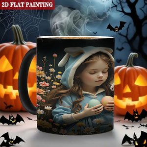 <b>Ceramic</b> <b>Mug</b> 11oz Frosted Black Heat Sensitive Color Changing Cup With Easter Girl And Rabbit Design - Product Image 6