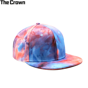 Casquette de baseball snapback tie-dye à visière plate avec logo personnalisé, motif aquarelle, style streetwear, vente en gros, couvre-chef en vrac - Product Image 1