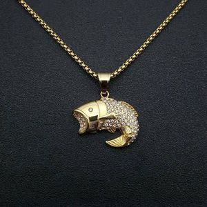 Collier pendentif poisson Koi en acier inoxydable plaqué or, incrusté de diamants, bijou fantaisie à thème animalier, cadeau - Product Image 1