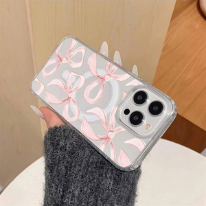 Custodia per telefono alla moda <span class=keywords><strong>rosa</strong></span> con fiocco per <span class=keywords><strong>iPhone</strong></span> 16 Plus 15 17 Pro Max 14 <span class=keywords><strong>13</strong></span> 12, cover posteriore magnetica trasparente IMD - Product Image 3