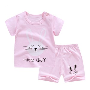 Ensembles de vêtements pour bébé d'été, motifs mignons, t-shirt assorti à un pantalon élastique, vêtements pour bébé unisexes en coton - Product Image 5