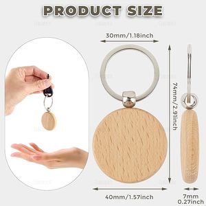 Llaveros de <span class=keywords><strong>Madera</strong></span> Redondos para Grabado Láser, Etiquetas de <span class=keywords><strong>Madera</strong></span> para Llaves, Anillos de Acero Inoxidable para Manualidades, Regalos Personalizados - Product Image 2