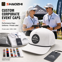 Casquette de performance personnalisée 5 panneaux pour événement de marque, perforée au laser, respirante, séchage rapide, broderie plate, cadeau pour salon professionnel, logo
