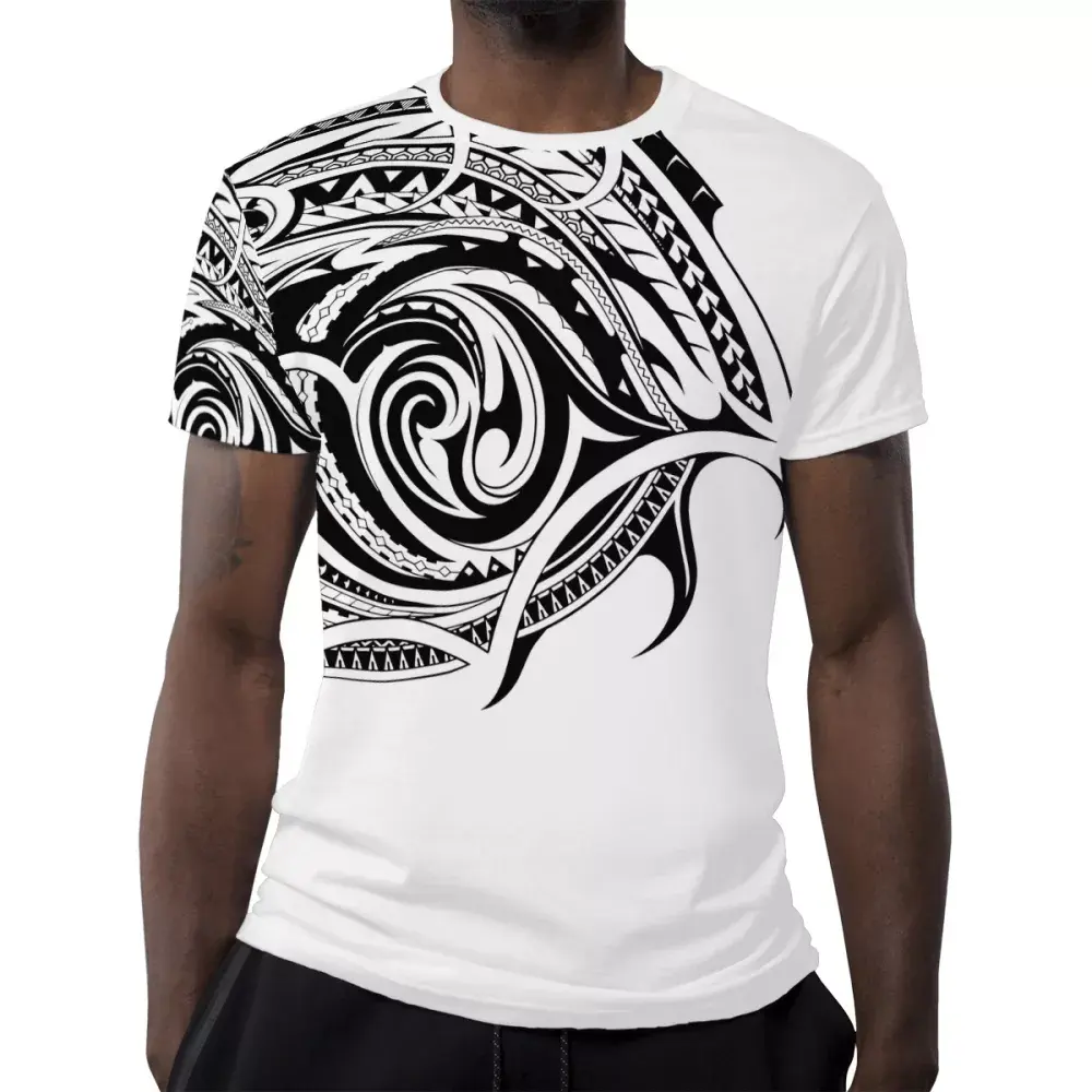 Black Polynesian tribal Totem tattoo Stripe pattern HD printing white t-shirt men summer Cool and breathable mens t shirt