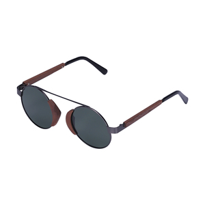 <b>Round</b> Retro Millionaire <b>Sunglasses</b> Black Walnut Rock Hip Hop Style for Men and Women - Product Image 1