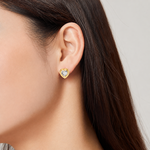 Pendientes de Corazón de Acero Inoxidable con Baño de Oro de 14K y Circonita Transparente en Forma de Corazón con Cierre de Mariposa de 11mm - Product Image 4