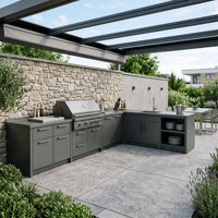Cocina Exterior Personalizada de Acero Inoxidable 316, Resistente a Impactos, Duradera y Robusta, con Fregadero para Villa