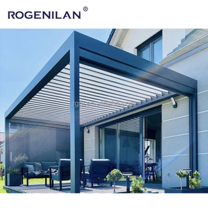 Rogenilan Gazebo en aluminium noir avec portes coulissantes en verre Patio jardin pergola de toit motorisée électrique - Product Image 6