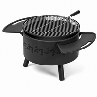 Barbecue au charbon de bois portable moderne 57 cm, cylindre en acier inoxydable pour extérieur, grille de cuisson, dispositif de sécurité anti-flamme, 2 tables latérales pliables
