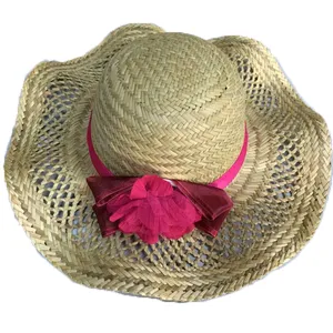 Moda rosa flor Deco Lady pára chapéu praia viajando airy palha chapéu