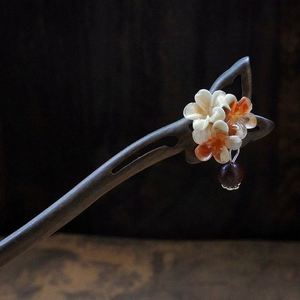 Horquilla de madera de ébano chino y sándalo con diseño floral y perlas, horquilla de sándalo verde sin pintar de 18 cm - Product Image 1